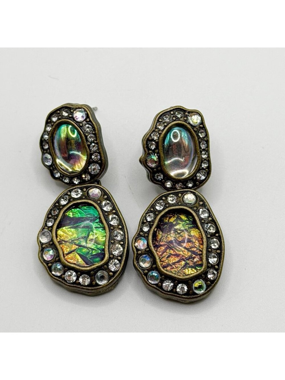 Vintage Style Opalescent Cabochon Rhinestone Pierced Earrings‎